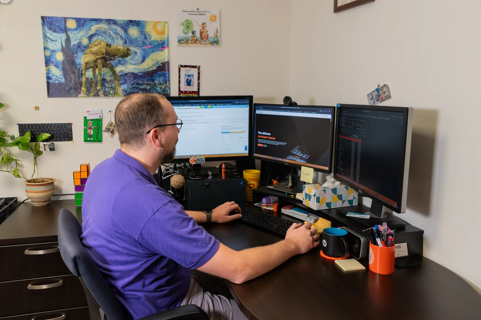 Help desk technician monitoring business IT systems for Radiant Technology Solutions